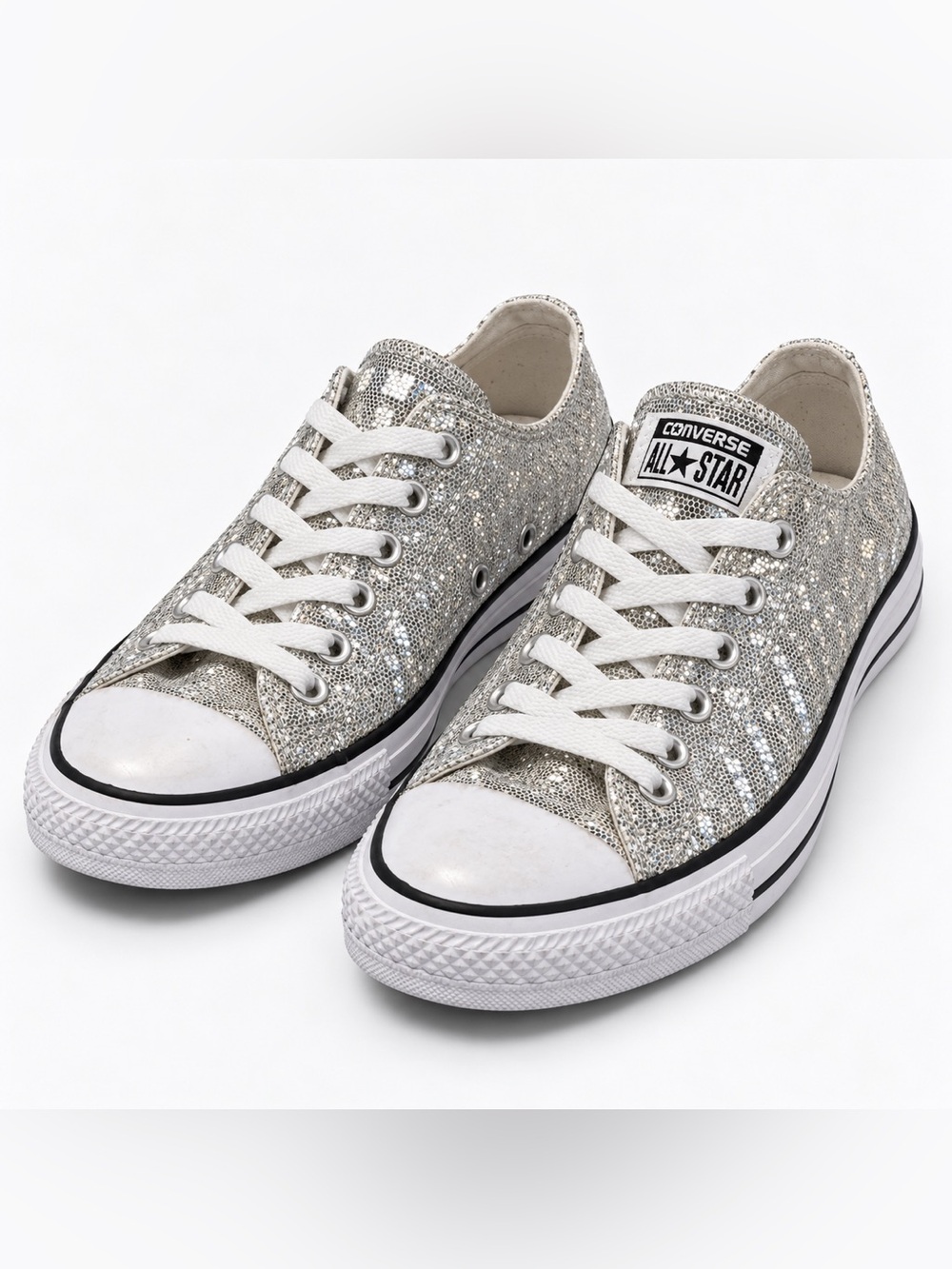 NWOB Converse Chuck Taylor All Star Silver Glitter Low Top Sneakers Size 11